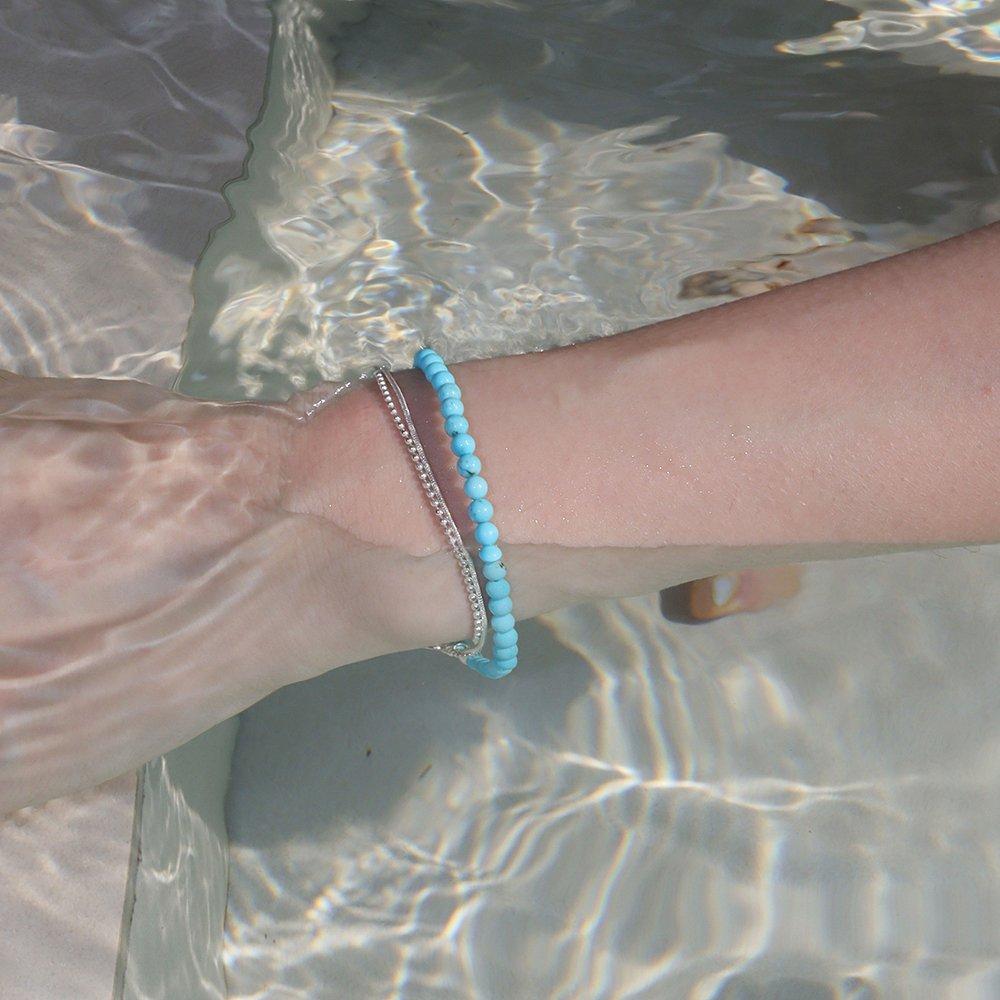 [Headquarters genuine product / Silk pouch shopping bag included] Silver 925 blue turquoise bracelet 3.5mm