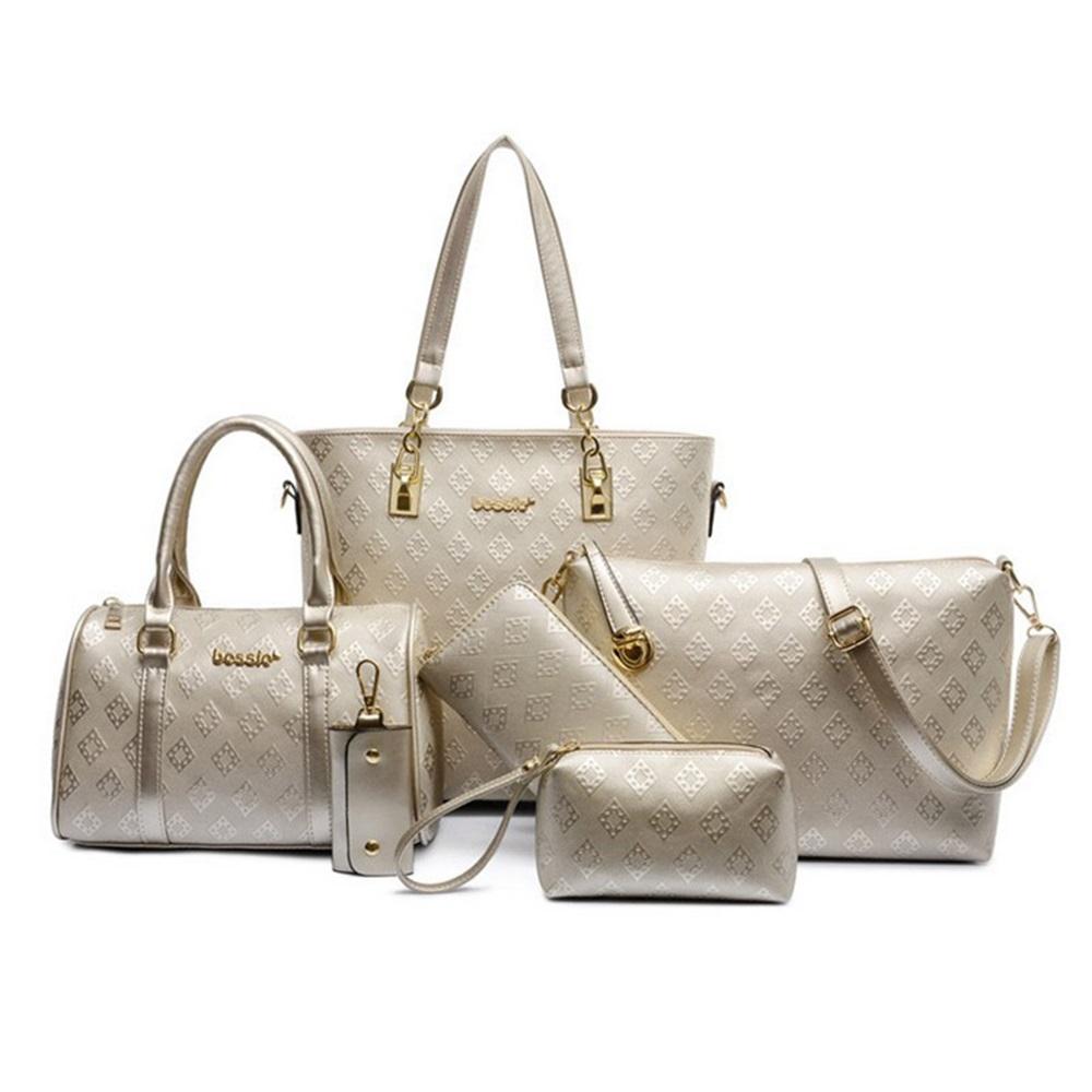 Sechsteiliges Set von Handtaschen, Umhängetaschen und Crossbody-Taschen mit geprägtem Rautenmuster