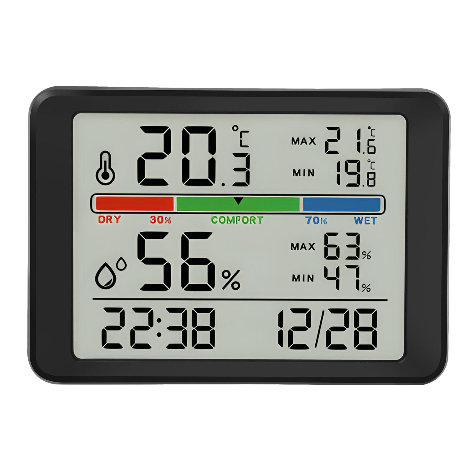

Indoor Digital Thermometer Hygrometer LCD Display Magnetic Humidity and Temperature Monitor with Alarm Clocks Function for Table чёрный
