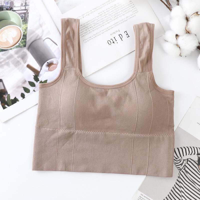 

Seamless Wide Strap Square Neck Back Wrap Bandeau Top with Chest Pads – No Underwire Camisole Sports Bra for Women One Size телесный