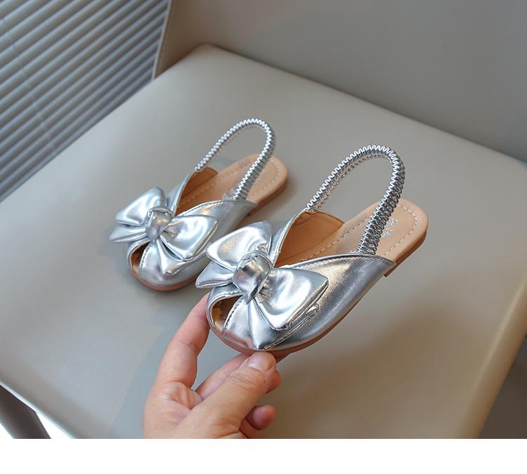 

New Summer Sandals European and American Flat Toddler Elastic Bow Hollow Design Children s Shoes 23 серебряный