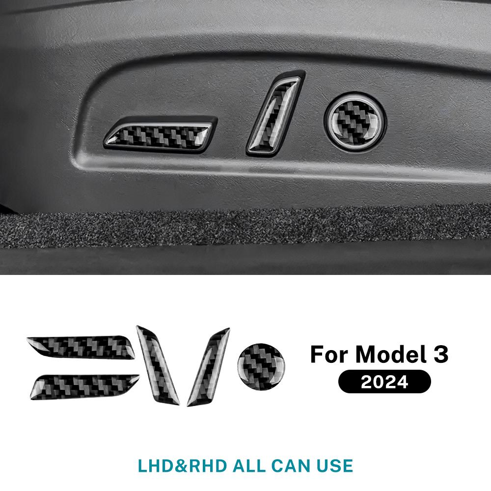 Real Soft Carbon Fiber Seat Adjustment Panel Trim Sticker For Tesla Model 3 Highland 2025 2025 Car Accessories