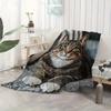Cozy tabby cat pattern flannel blanket suitable for sofa, bed, office, travel, camping, Christmas holiday gift decoration