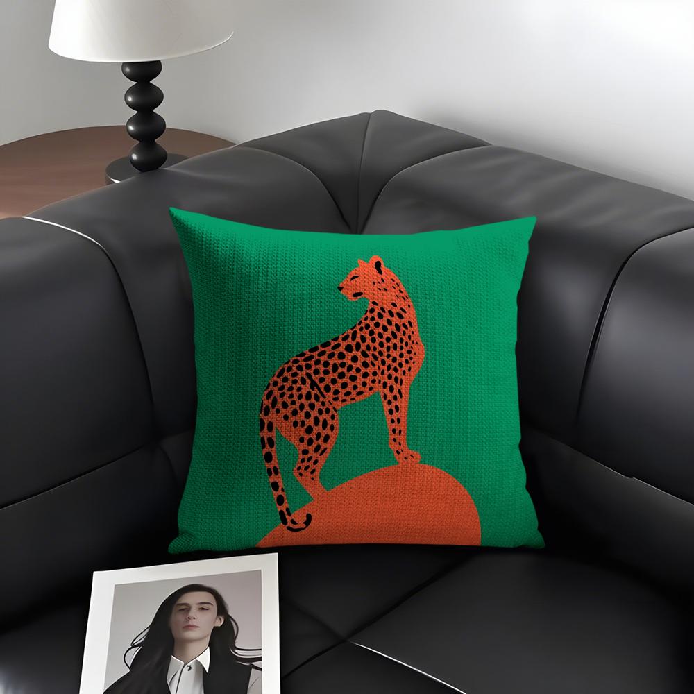 Geometric Animal Leopard Cushion Cover Natural Linen Organic Fabric DoubleSided Printing Sofa Home Decor Gift Pillow Case
