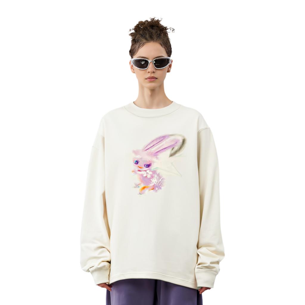 We11done Ss23 Round Neck Pullover Rabbit Print Cartoon Long Sleeve Sweatshirt Unisex sweatshirt Off-White WD-TT1-23-792-U-IV