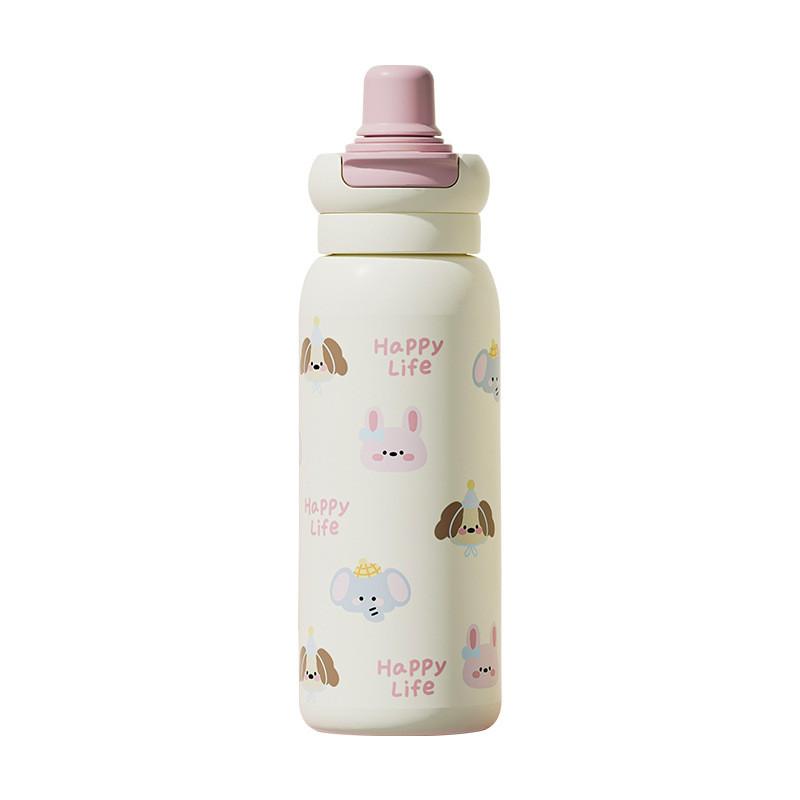 Cute Pink Bunny Ceramic Travel Mug With 316 Stainless Steel Inner For Office And Outdoor Use