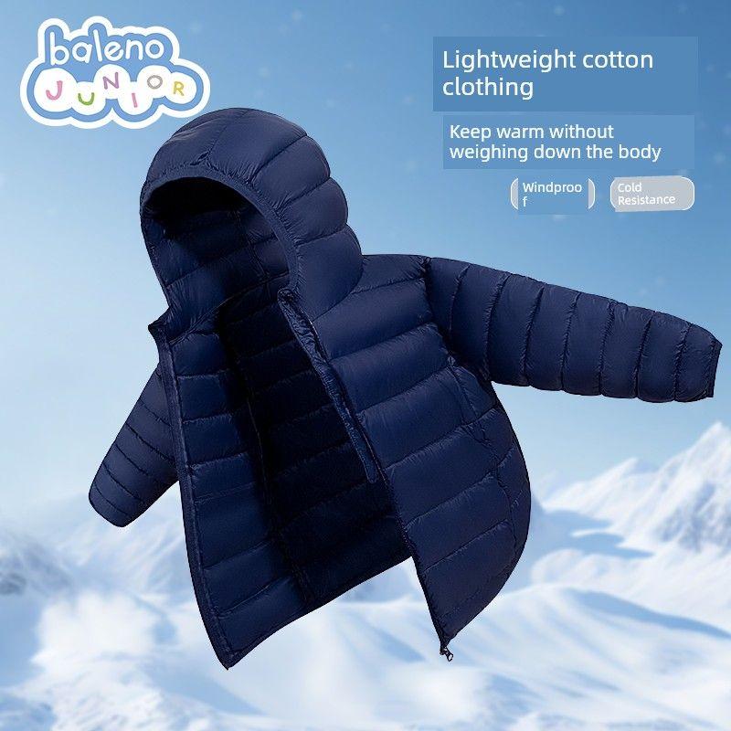 Baleno Boys  Cotton Jacket Autumn and Winter 2025 New Children s Lightweight Cotton Coat Jacket Girls  Big Kids Hooded Top Navy Blue/Pure Color 110