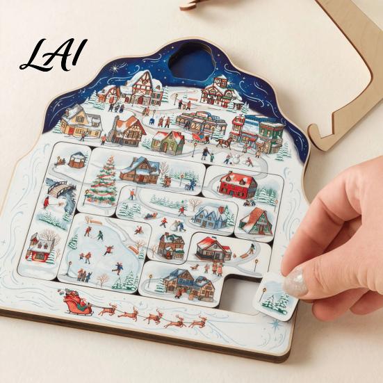 Christmas Puzzle Ornament Advent Calendar Wooden Countdown Home Decor Xmas for Table Mantel Holiday Commemorative Gifts