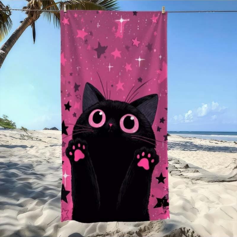

Little Black Cat Says Hello Pattern Beach Towel, Super Absorbent Beach Towel, Trendy for New Year,Comfortable and Practical W30*H60(CM)