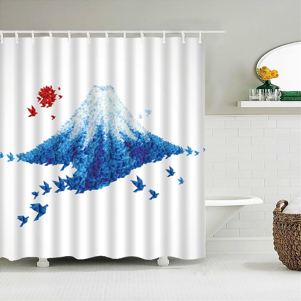 Waterproof Polyester Fabric Shower Curtain Japanese-style Waves Samurai Landscape 3d Printing Bathroom Decor Shower Curtains