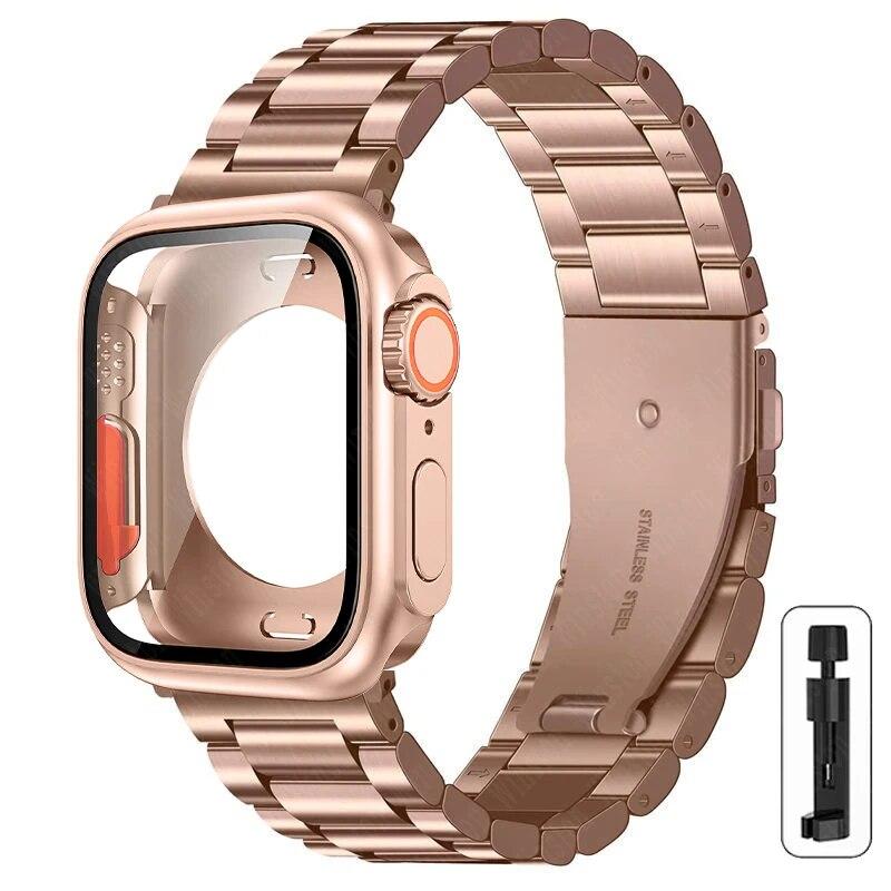 Stainless Steel Strap+case for Apple Watch 44mm 45mm 41mm 40mm Upgrade TPU Case Iwatch Series 9 8 7 6 SE 5 4 Metal Bracelet
