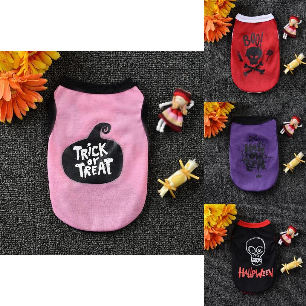 Halloween Themed Pet Dog Cotton Vest Shirt With Skull Print For Cats And Dogs