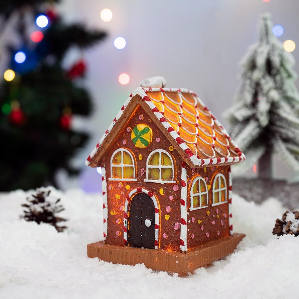 Resin Gingerbread House Ornament Luminous Gingerbread House Figurines Gift