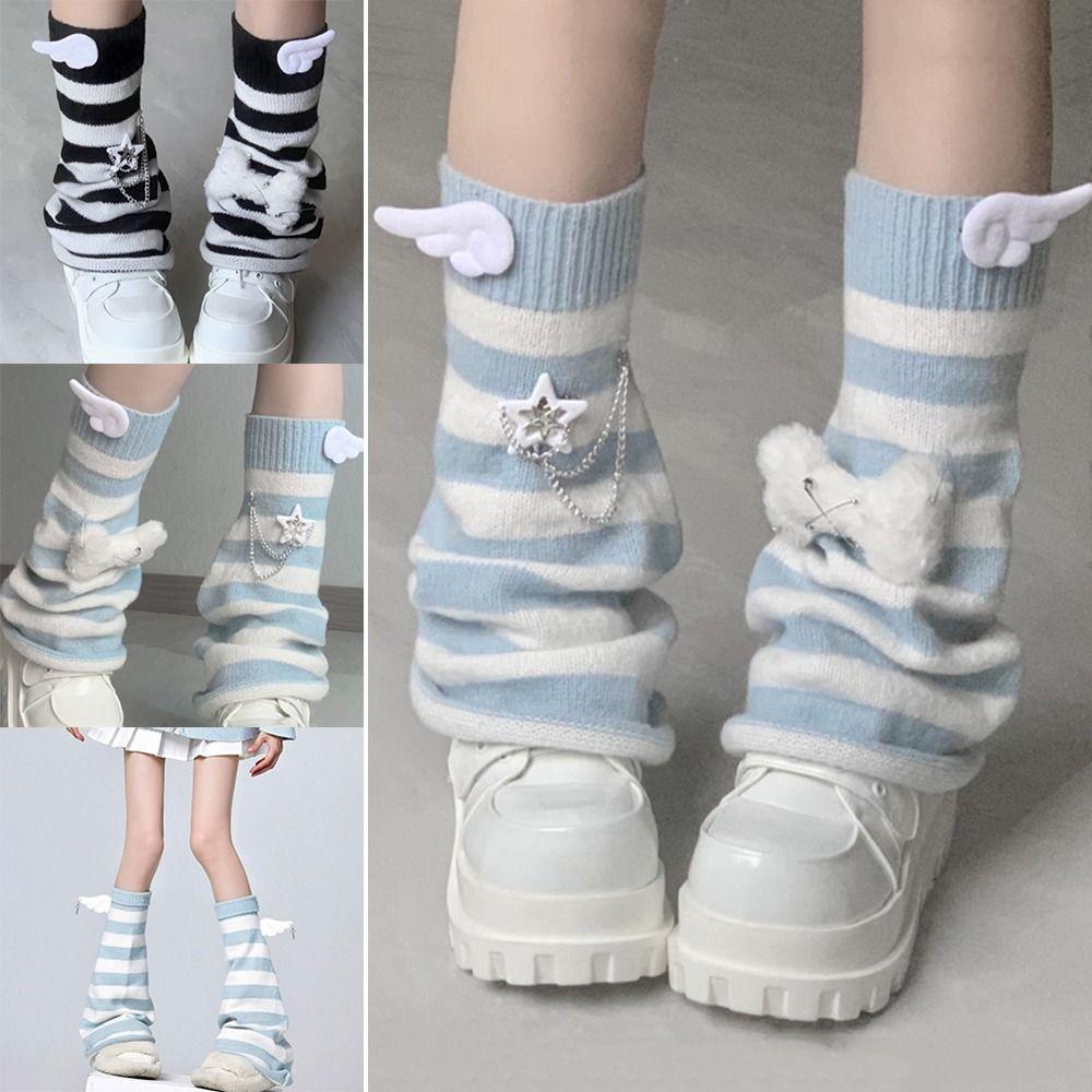 Ciorapi de picior originali Y2K Subcultură Albastru Alb cu dungi Șosete largi Aripi Stil Japonez Șosete Harajuku