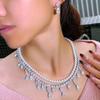 Super Sparkling Water Drop Zircon Pearl Necklace Earrings Set Holiday Photography Bridal Wedding Pearl Set Chain