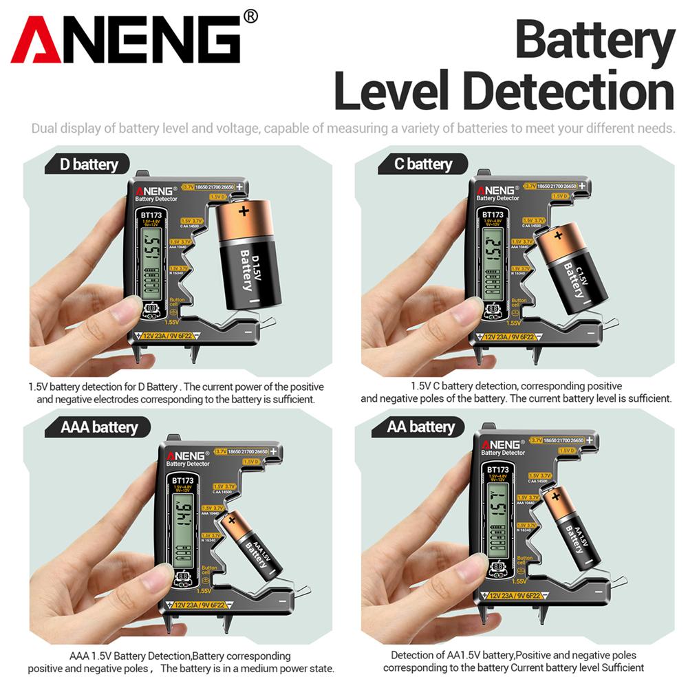 2026 Universal Battery Tester ANENG BT173 Battery Detector Test C D AA AAA N 9V Cell Button Meter Visual Display High Precision Testing Tester Tools