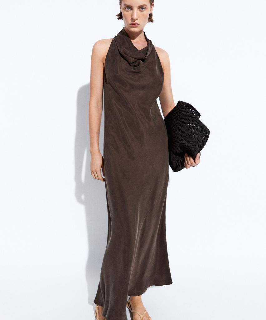 Masimodutti Drape Neckline Long Dress