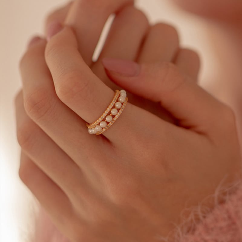 Shertz Pearl Cubic Layered Three-Line Ring