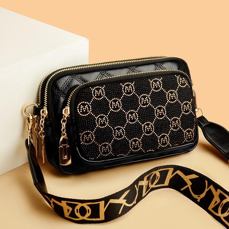Multi-layer Women's Bags, New Fashionable Alligator Pattern Glossy Shoulder Bags, Large-capacity Bright Diamond Mobile Phone Bags.
