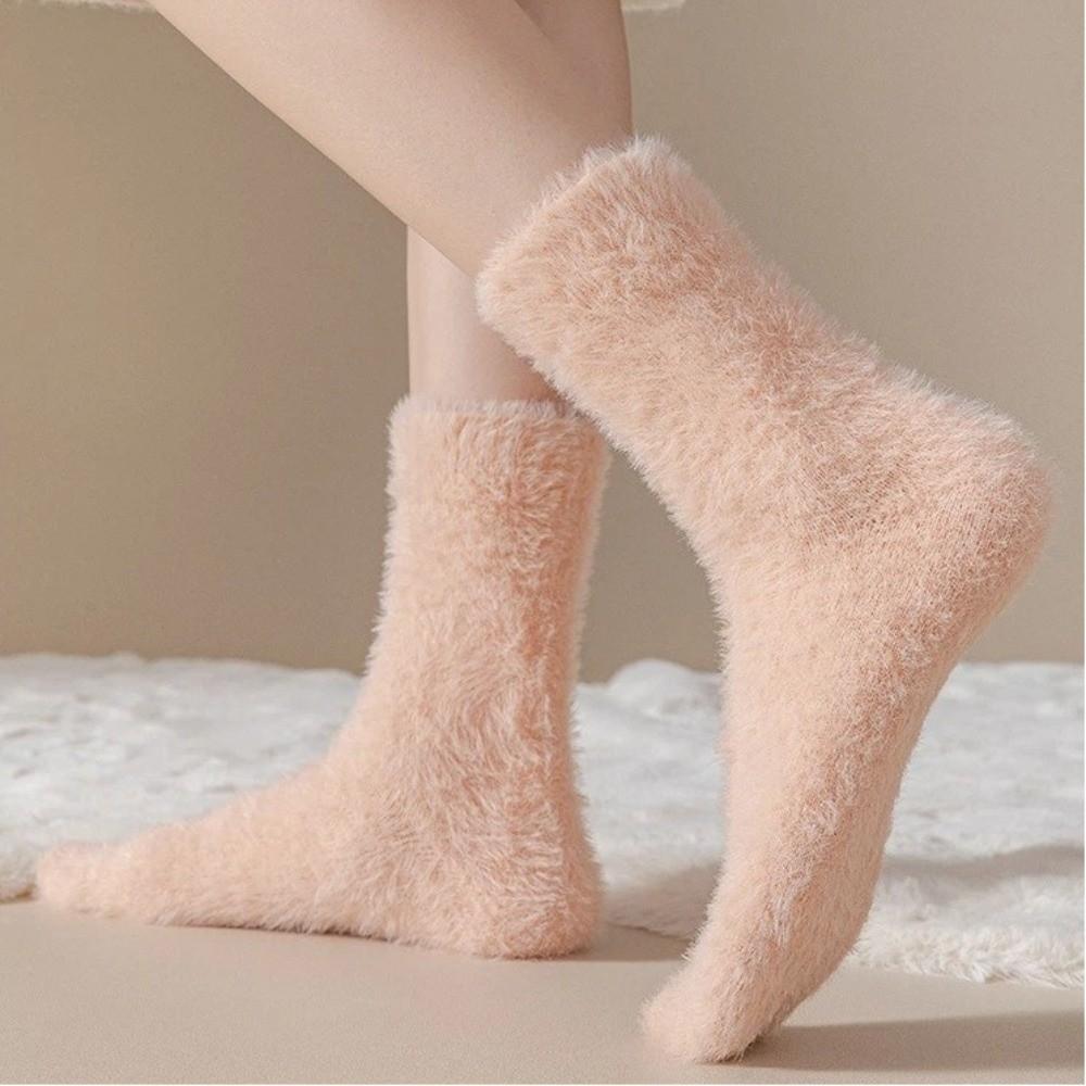 Soft Thickened Winter Socks Keep Warm Mid-Calf Women's Socks Solid Color Short Tube Stockings Winter