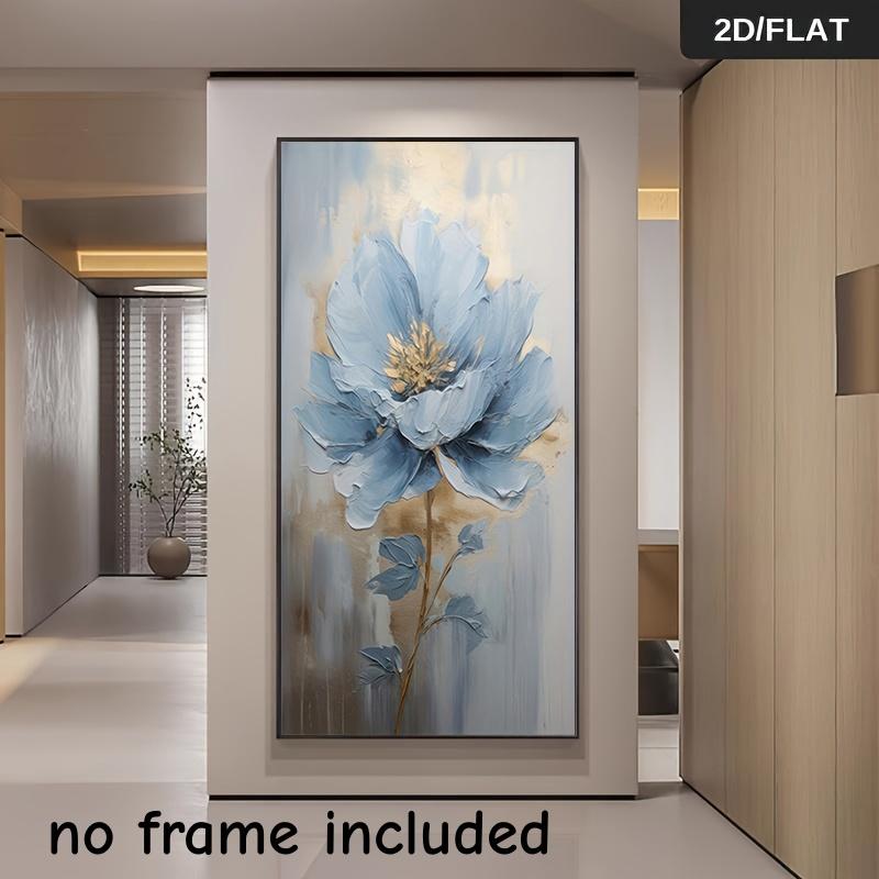 

1 modern minimalist blue peony frameless canvas decoration painting, living room, bedroom, foyer, corridor, background wall hang (as the picture,50x100cm No Frame)