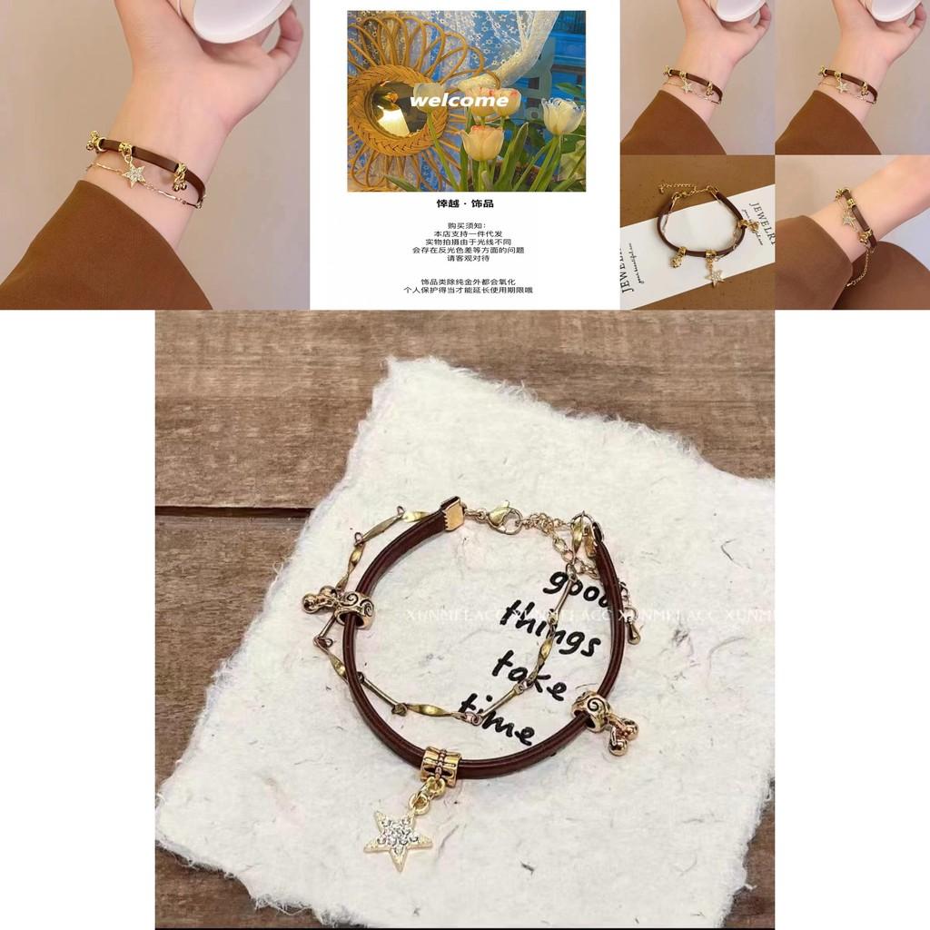 Chic Coffee Color Leather Bracelet For Women With Star Shape Element 2023