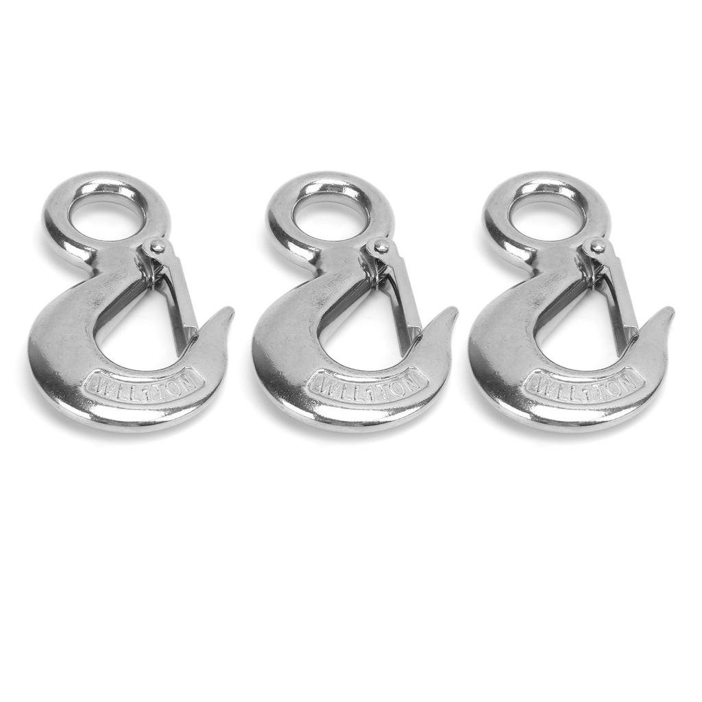 3pcs Eye Slip Hook with Safety Latch Stainless Steel Marine Lifting Eye Hoist Sling Hook1T
