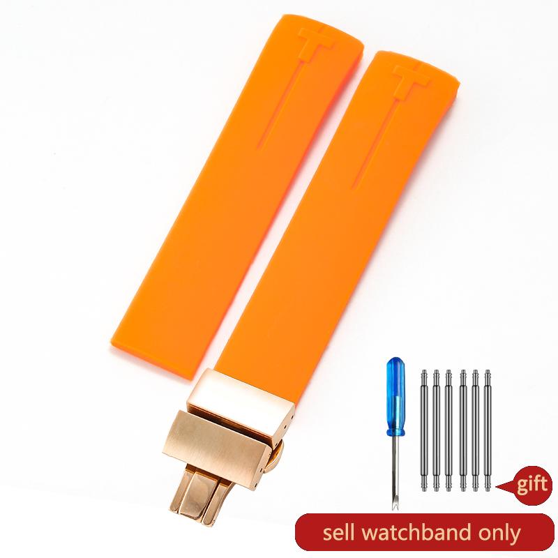 Non-Slip High Elasticity for Tissot T-Touch 21 20mm Black Orange T047 T013 T33 Special Interface Anti-Aging Silicone Watch Strap