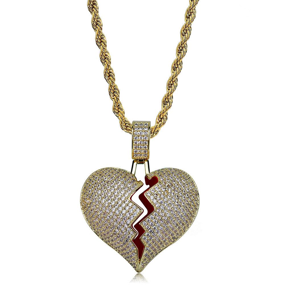 Iced Out Broken Heart Matching Couple Necklaces - Cubic Zirconia Split Heart Pendant Jewelry Set