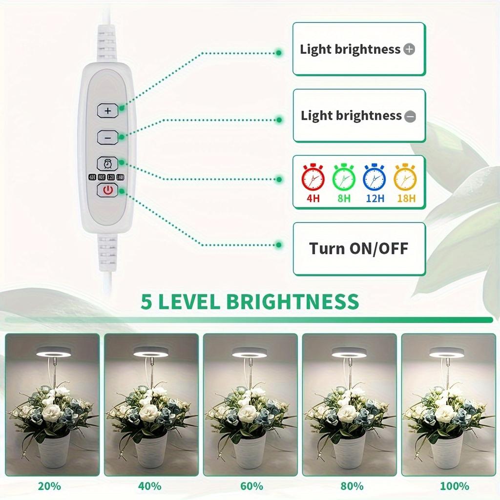 Circular Plant Lamp Suitable for Indoor Plant growth-LED Full-spectrum Plant Lamp with 4/8/12/18H Timing Function