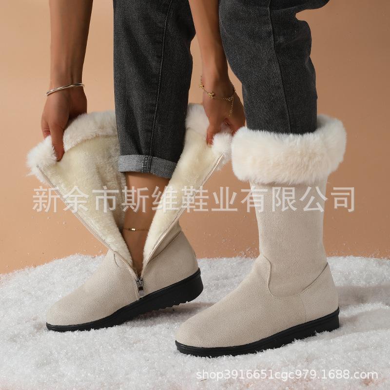 Winter Versatile Snow Boots Women's Shoes Velvet Thickened Medium Tube Martin Boots Non-slip Warm Side Zipper Cotton