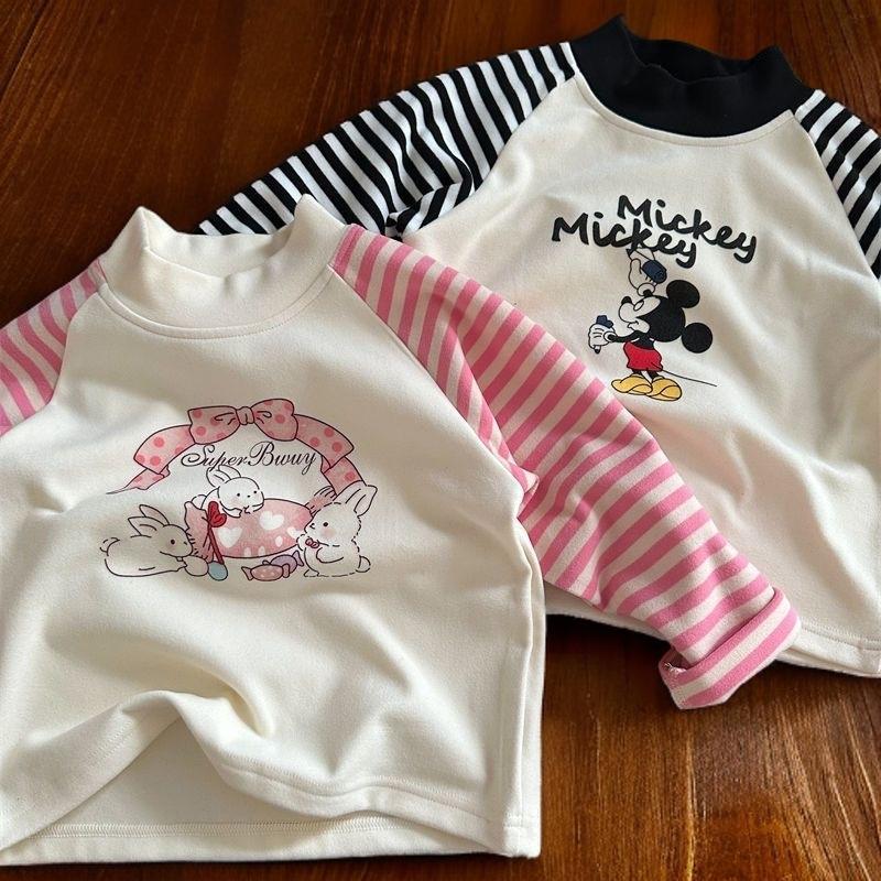 Kids Thermal Cartoon Print Long Sleeve T Shirt Mid High Neck Block Base Layer Top For Spring Autumn