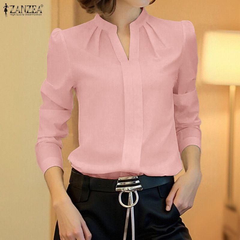 ZANZEA Women Casual V-Neck Loose Long Sleeve Blouse
