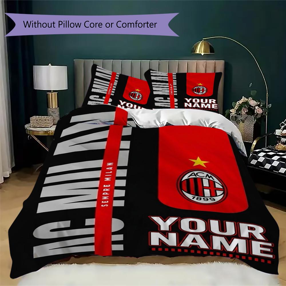 Gepersonaliseerde Naam Ac Milan Patroon Beddengoed Dekbed Set Dekbedhoes Kussensloop Huisdecoratie Verjaardagscadeau (1*dekbedovertrek+2*kussensloop zonder vulling)