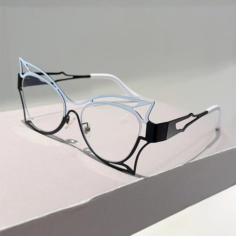 Butterfly Shaped Eyeglasses Women Fashion Hollowed Rim Blue Light Blocking Optical Frames Trendy Stylish Design Glasses