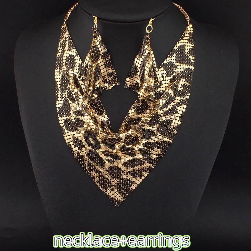 

[HF]Hot 1Pc Fashion Leopard Sequin Choker & Earring Set Shining Triangle Scarf Indian Style Sexy Sequined Necklace