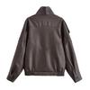Womens Stand Collar Long Sleeve Faux Leather Jacket With Texture Streetwear Oversized PU Coat Fall 2026