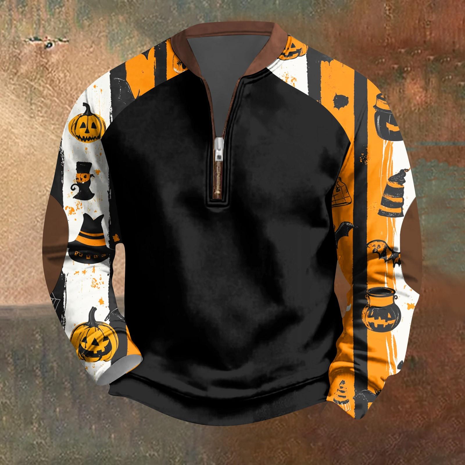 

Halloween Print - Men s Loose, Casual, Versatile Round-neck Multi-color Pullover Hoodie M