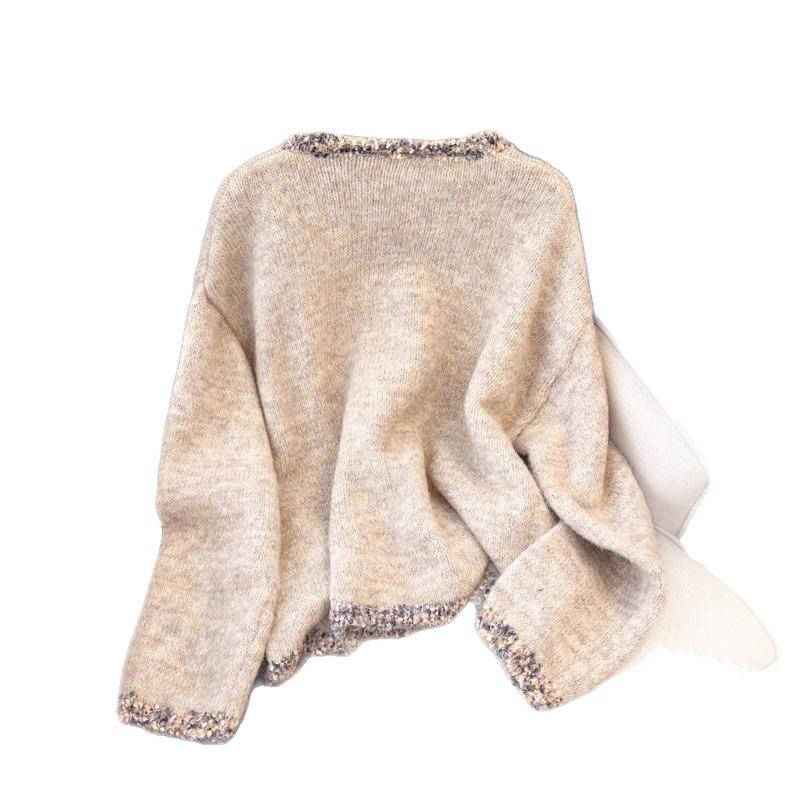 The Counter Has Withdrawn the Big Brand Cut Label Women's Retro Round Neck Pullover Sweater for Women Spring and Autumn Lazy Style Loose Knitted Top