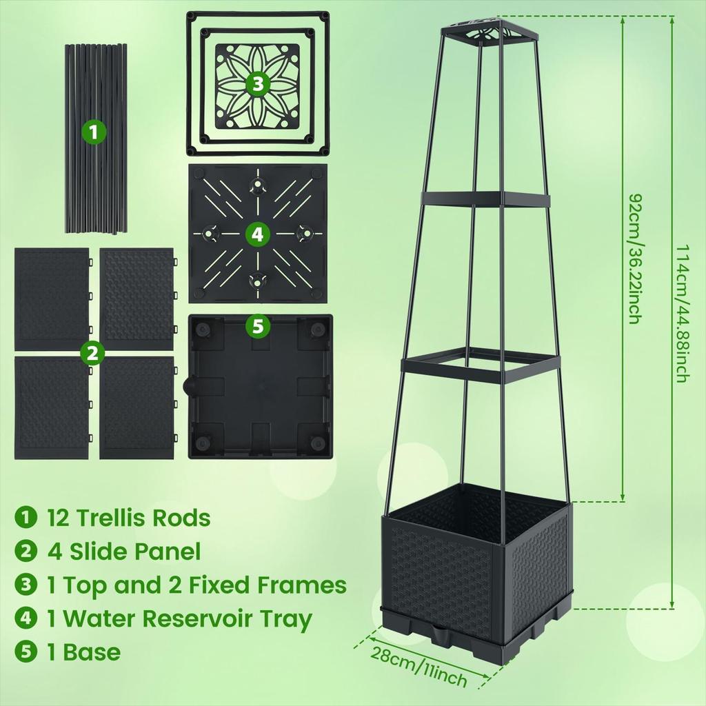 Pflanzkasten mit Rankgitter 114cm Selbstbewässernd Robustes Outdoor Hochbeet mit Rankgitter für Innenwohnung Balkon Garten