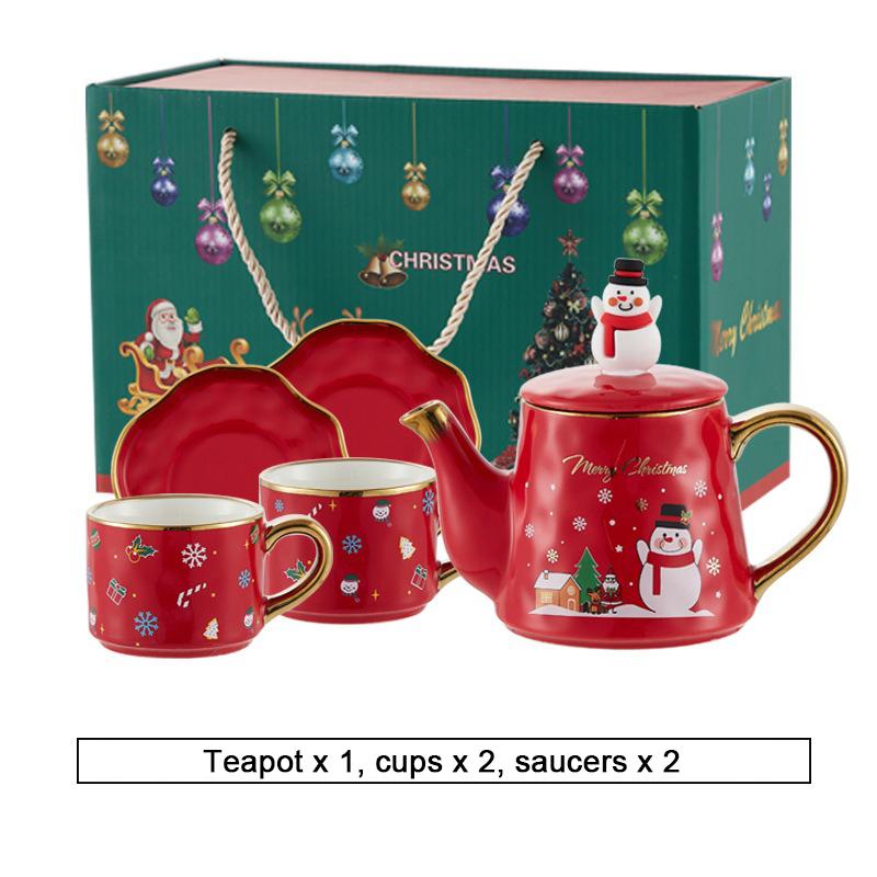 Kerst Keramiek Theeserviezen Koffiekop & Schotel Kerstman Eland Sneeuwpop Theepot en Kop Set Drinkwaren Kerstcadeau 1 Pot 2 Kopjes