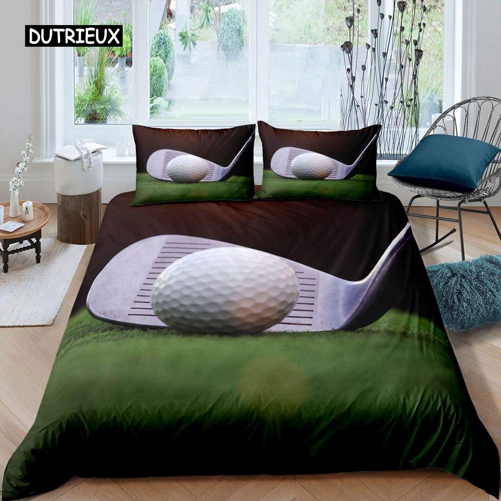 Golf Duvet Cover Set Golf Club Athlete Twin Bedding Set Microfiber Grass Leaf Branches Sports Game Theme Double King Quilt Cover