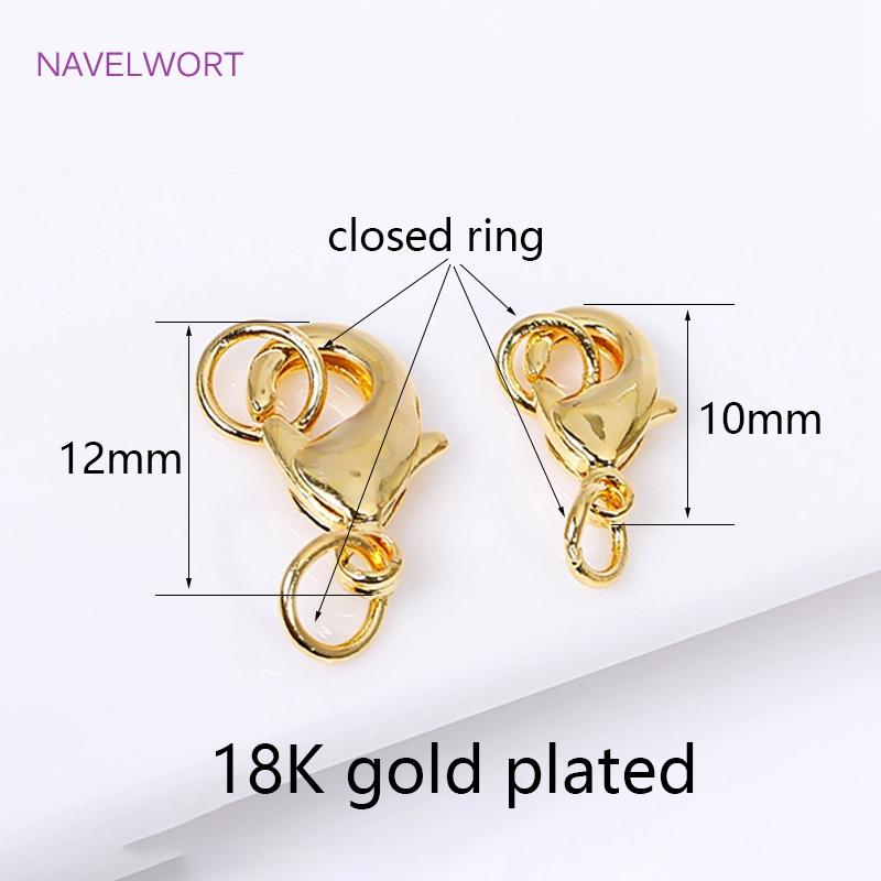 10/12mm 18K Gold Plated Brass Lobster Clasp With Closed Ring,Clasp For Jewellery,Lobster Clasp Connector,Accessories For Jewelry