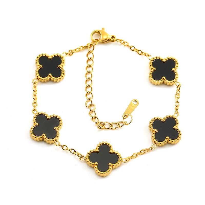 Brățară Floare Trifoi cu Patru Foi din Oțel Titan Placat Electrochimic Bijuterii din Oțel Inoxidabil de Înaltă Calitate Lot pentru Femei~