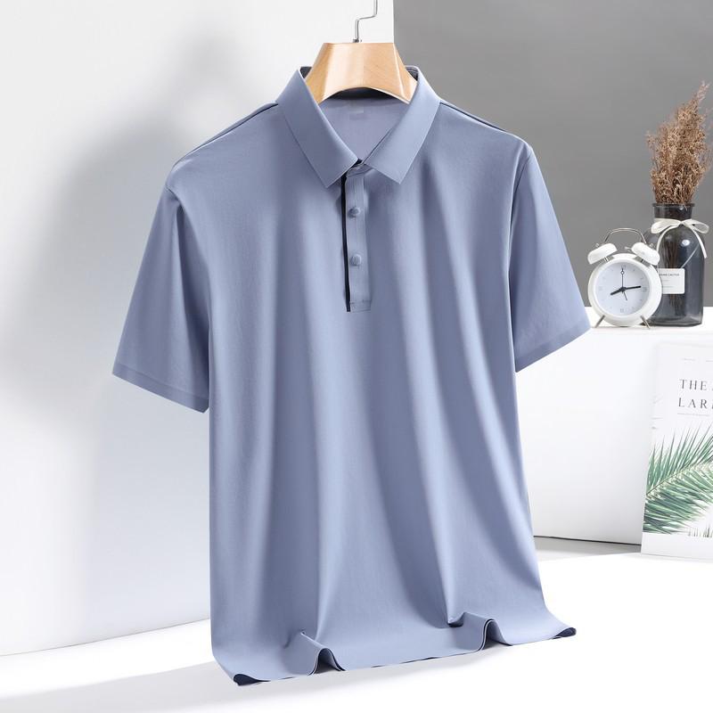 

Мужская бесшовная быстросохнущая рубашка-поло с ледяным эффектом – Лето 2024, высокая эластичность, деловой повседневный комфорт. S синий/серый