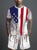 Men's T-Shirt And Shorts Set Red White Blue Star Flag Print Casual Summer Outfit With Crew Neck Short Sleeve Tees Sets
