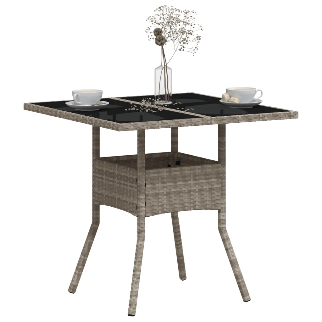Garden Table with Glass Top Light Grey 80 x 80 x 75 cm Poly Rattan