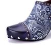 Johnature 2025 Autumn/Winter New Handmade Genuine Leather Splicing Printed Rivet Fashion Women's High Heels