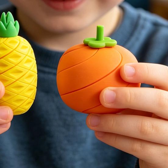 3D Printed Fidget Fruit Toy, Spiral Flexible Pineapple/Persimmon Passthrough Toy, Stress Relief Desk Toy for Adults, Kids