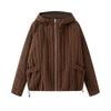 Womens Vintage Casual Hooded Cotton Jacket Striped Double Line Fall Winter Daily Wear